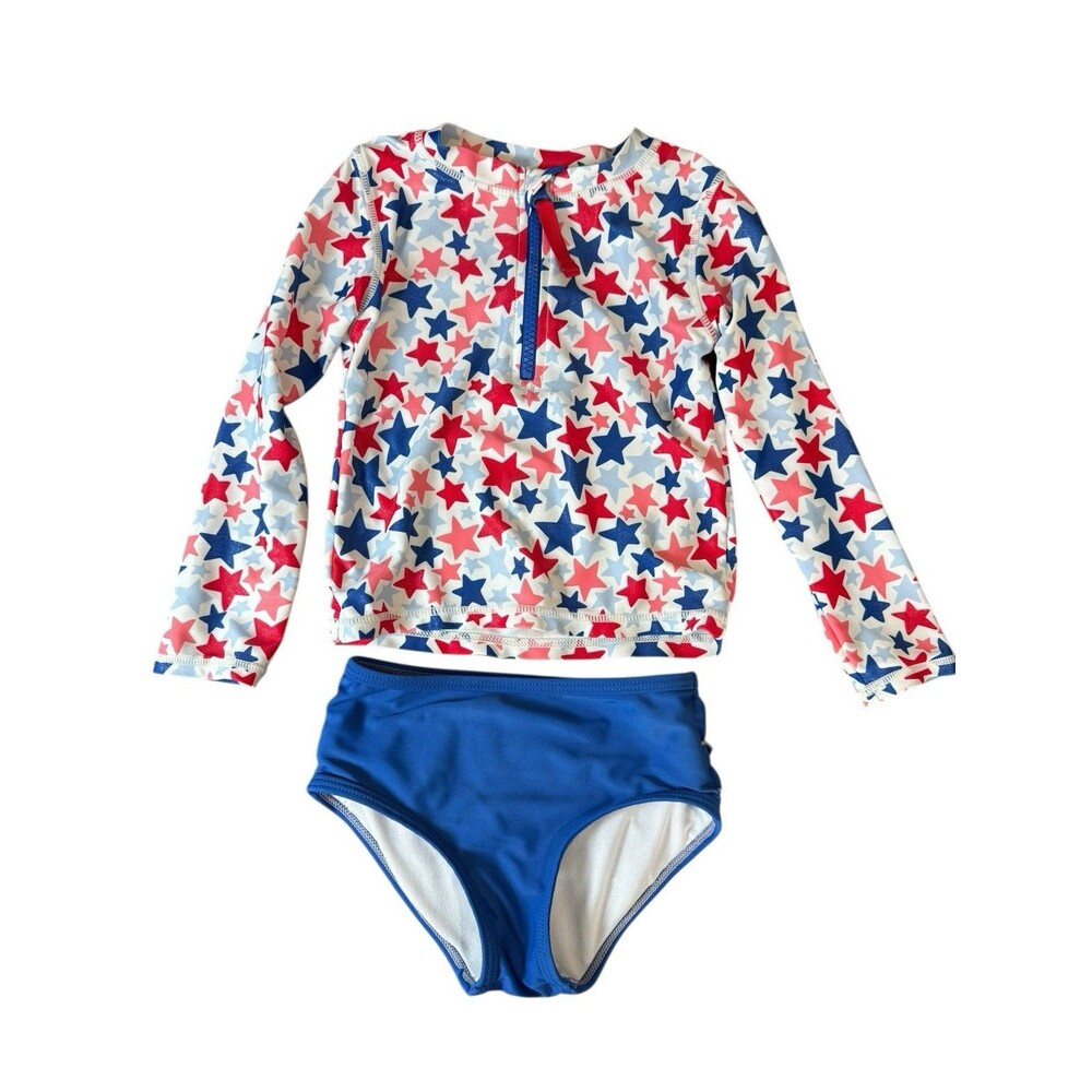 Girls Ruffle Butts Swim Suit Stars Flag 3T Rash Guard Shirt Red White Blue